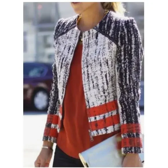 Parker Boucle Tweed Zipper Detail Designer Jacket Blazer Size XS $275 retail - Picture 2 of 8